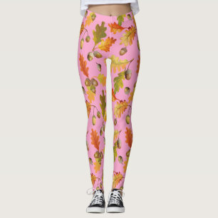 Legging Padrão de Folhas Rosa