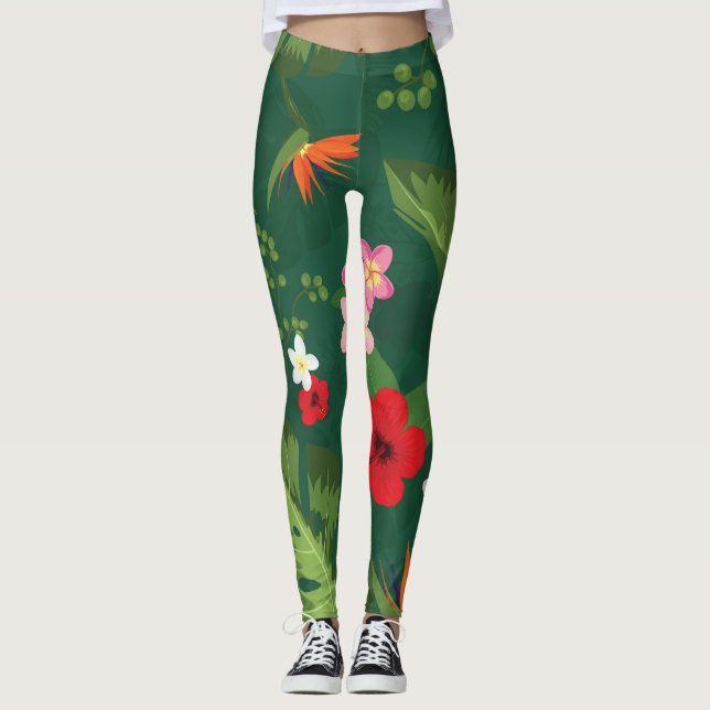 Legging Padrão de Folhas Tropicais (Frente)