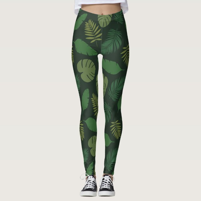 Legging Padrão de Folhas Tropicais (Frente)