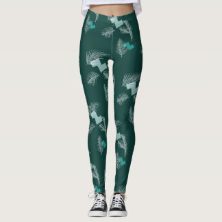 Legging Padrão de Folhas Tropicais Verde
