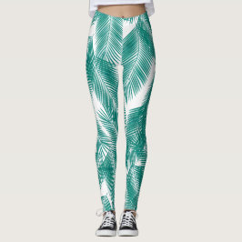 Legging Padrão de Folhas Tropicais Verdes