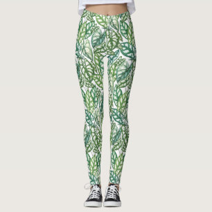 Legging Padrão de Folhas Tropicais Verdes