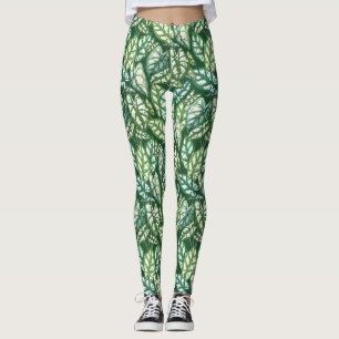 Legging Padrão de Folhas Tropicais Verdes
