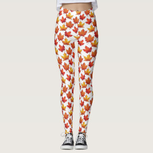 Legging Padrão de Folhas Vermelhas. Padrão de queda
