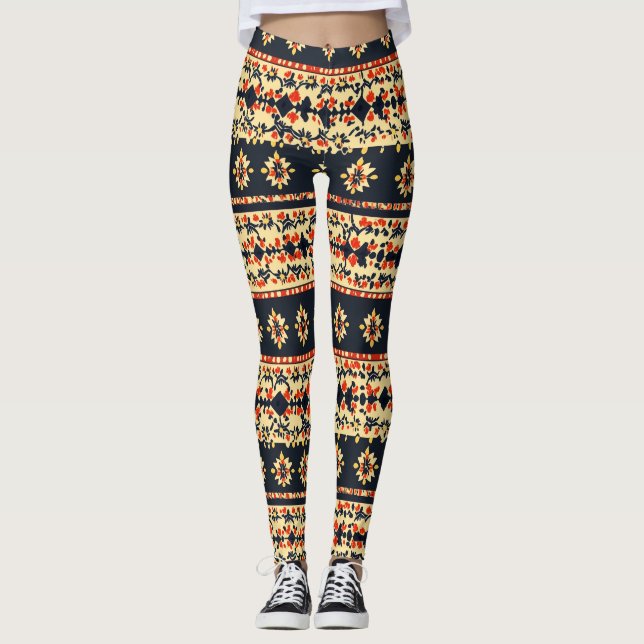 Legging Padrão de Folk Floral (Frente)