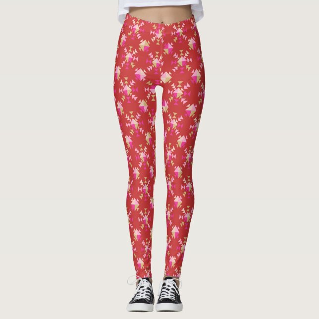 Legging Padrão de Formas Geométricas Modernas em Vermelho  (Frente)