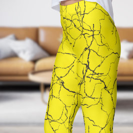 Legging Padrão de Fratura Amarelo e Preto Chic