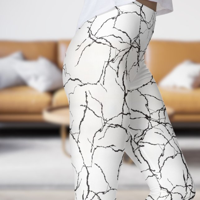Legging Padrão de Fratura Branca e Preta (Chic White and Black Fracture Pattern Leggings)