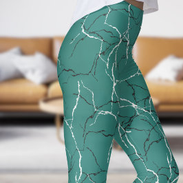 Legging Padrão de Fratura Branca Negra e Verde do Mar Chic