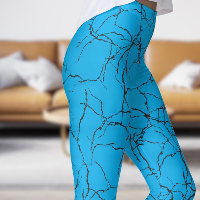 Legging Padrão de Fratura Chic Blue e Black (Chic Blue and Black Fracture Pattern Leggings)