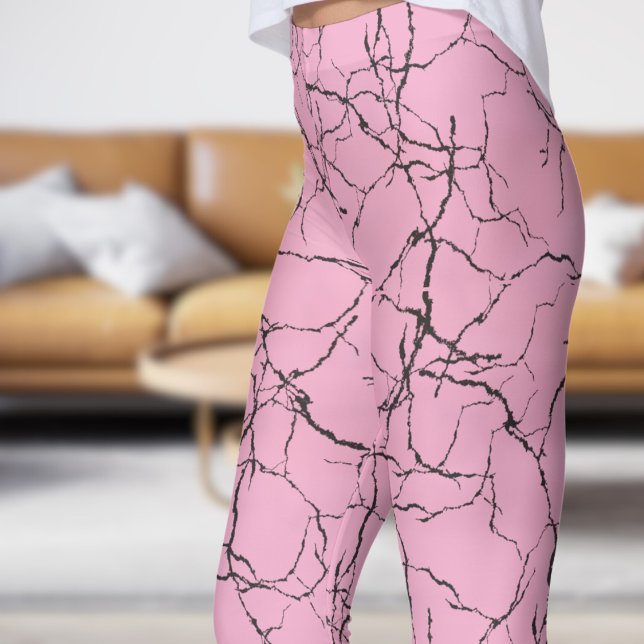 Legging Padrão de Fratura Cinzenta e Preta (Chic Pink and Black Fracture Pattern Leggings)