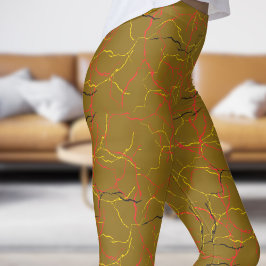 Legging Padrão de Fratura de Goldenórdo e Amarelo Vermelho