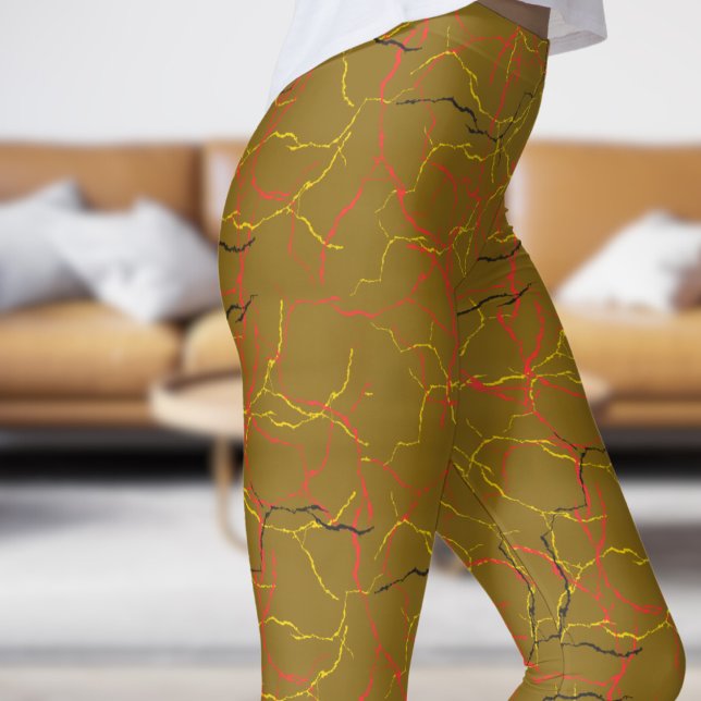 Legging Padrão de Fratura de Goldenórdo e Amarelo Vermelho (Chic Goldenrod and Red Yellow Fracture Pattern Leggings)