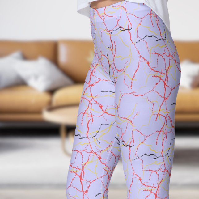 Legging Padrão de Fratura Vermelha e Azul de Lavanda Chic (Chic Lavender Blue and Red Fracture Pattern Leggings)