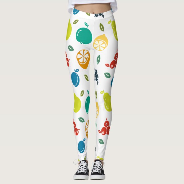 Legging Padrão de fruta, ameixa, laranja, limão, pera, maç (Frente)