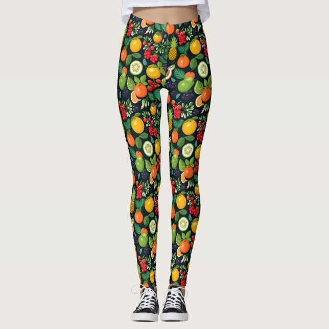 Legging Padrão de Fruta Colorida Divertida (Frente)