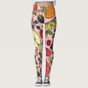 Legging Padrão de fruta colorido, cor-de-rosa, para ela