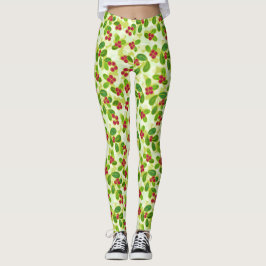 Legging Padrão de Fruta de amora festiva, verde