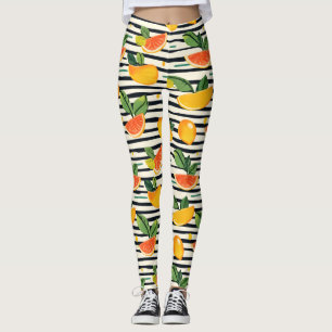 Legging Padrão de Fruta de Citros Vibrante com Folhas Verd