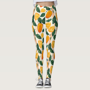 Legging Padrão de Fruta de Citros Vibrante com Folhas Verd