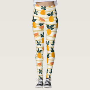 Legging Padrão de Fruta de Citros Vibrante com Folhas Verd