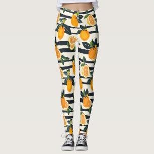 Legging Padrão de Fruta de Citros Vibrante com Folhas Verd