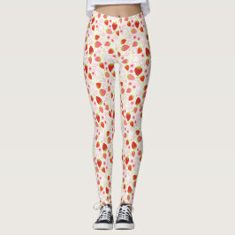 Legging Padrão de Fruta de Morango Vermelho Cinto