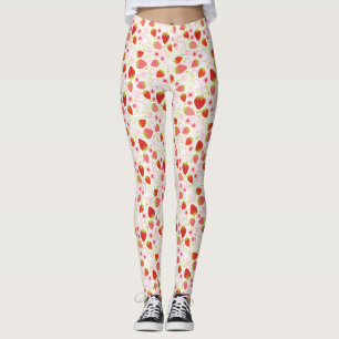 Legging Padrão de Fruta de Morango Vermelho Cinto