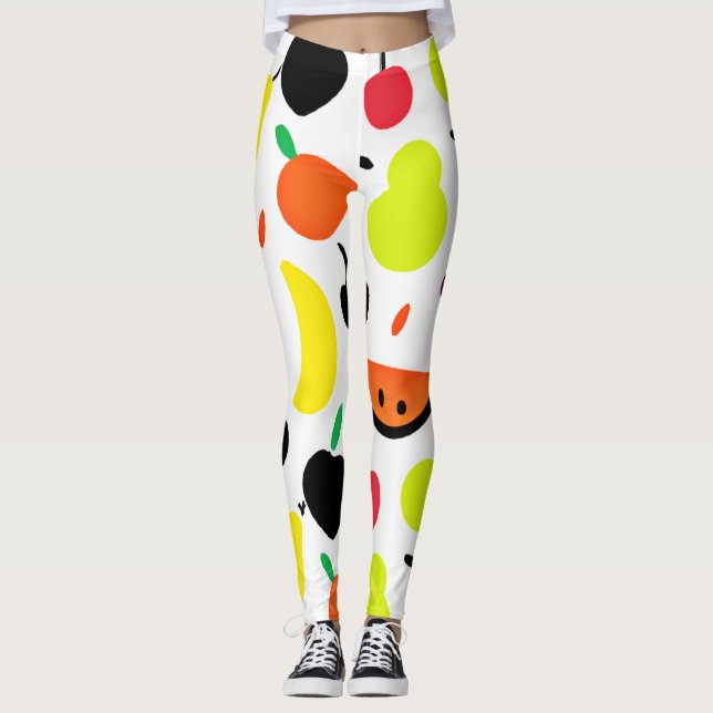 Legging Padrão de Fruta de Neon com brilho tropical (Frente)