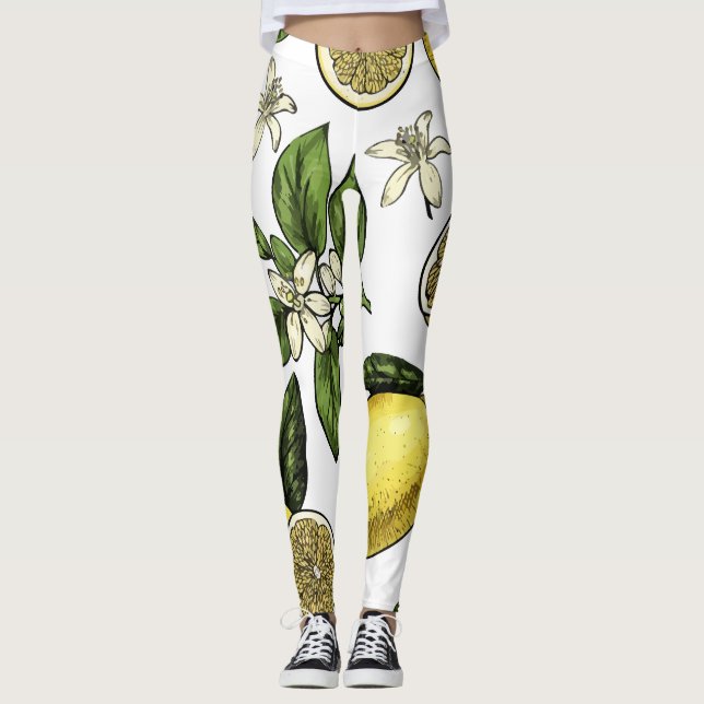 Legging Padrão de Fruta tropical de limão (Frente)
