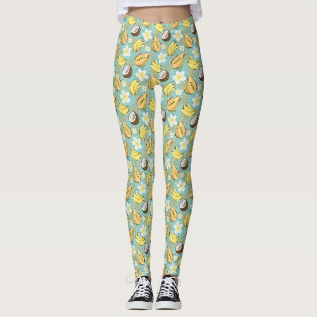 Legging Padrão de Fruta Tropical de Verão (Frente)