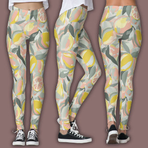 Legging Padrão de Frutas Citrinos Vibrantes