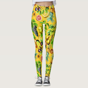 Legging Padrão de Frutas em Fundo Amarelo