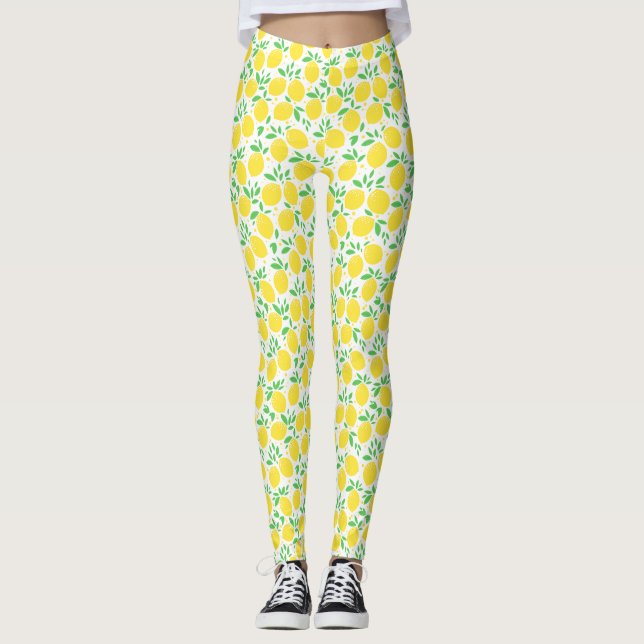 Legging Padrão de Frutas Limões e Folhas (Frente)