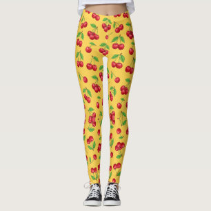 Legging Padrão de Frutas Sem Costura Cereja Doce