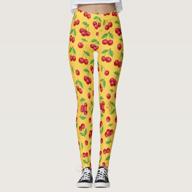 Legging Padrão de Frutas Sem Costura Cereja Doce (Frente)