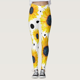 Legging Padrão de fundo branco dos girassóis amarelos