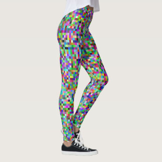Legging Padrão de Fundo de Quadrados de Pixel Coloridos