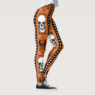 Legging Padrão de Gaivota Barroco - Preto Laranja