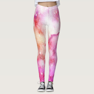 Legging Padrão de Galáxia Rosa e Vermelho