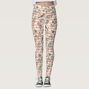 Legging Padrão de Galho de Fruta de Pêssego Antigo Cantora
