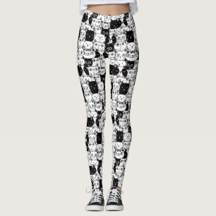 Legging Padrão De Gato Branco E Preto Cachai