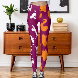 Legging Padrão de Gato Cor-de-Rosa Cor-de-Laranja Branca P