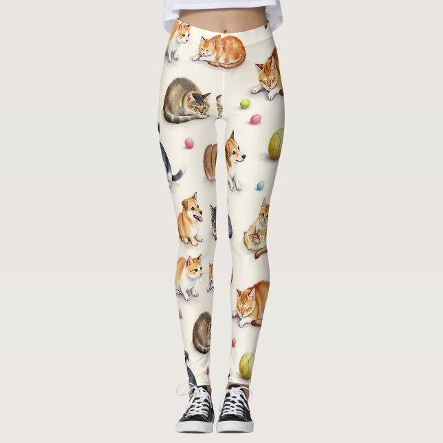 Legging Padrão de Gato e Cão Sem Costura (Frente)