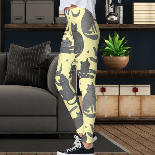 Legging Padrão de Gato Gatito Creme e Cinza Amante de Anim