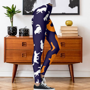 Legging Padrão de Gato Laranja Branco Personalizado de Fot