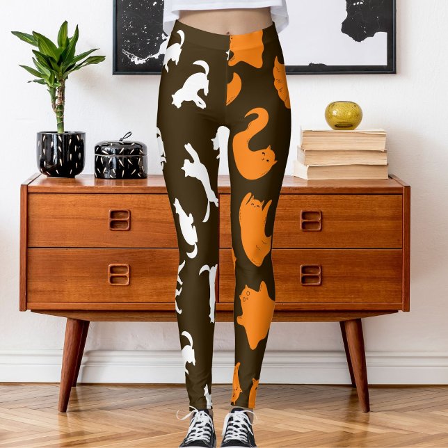 Legging Padrão de Gato Laranja Branco Personalizado de Fot (Criador carregado)