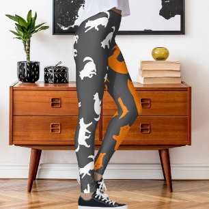 Legging Padrão de Gato Laranja de Cinza Branca Personaliza