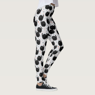 Legging Padrão de Gato Preto Cinto Branco