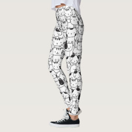 Legging Padrão de Gato Preto e Branco
